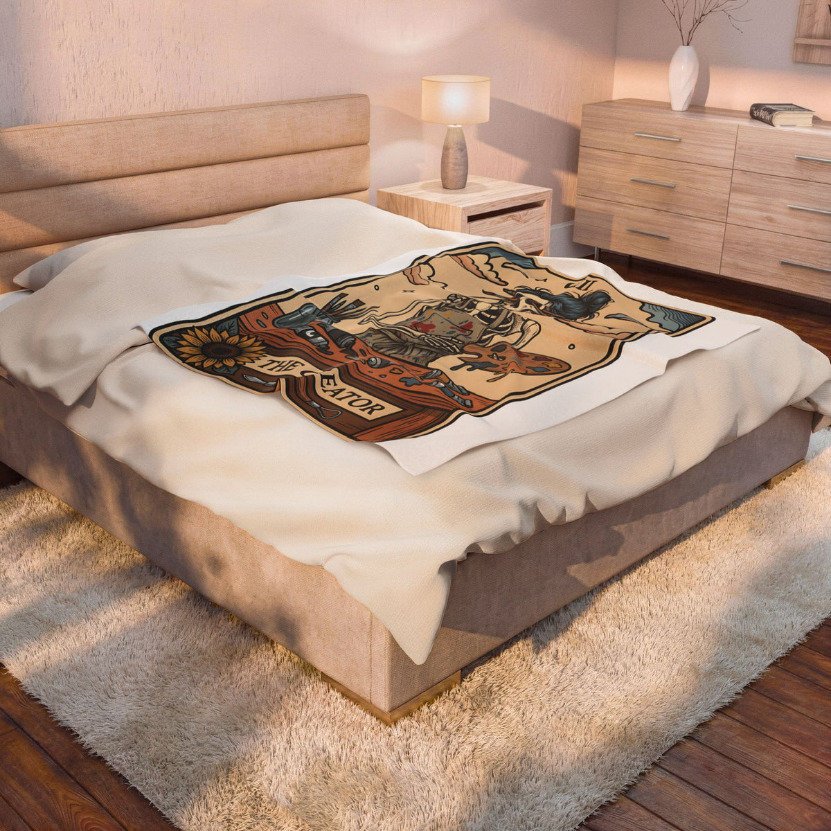 Skeleton Artist Blanket Artist Gothic Gift Women Tarot Card Blanket Skeleton Blanket Art Enthusiast Occult Graphic Blanket Vintage Sunflower Blanket