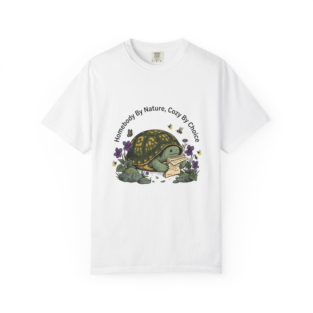 Turtle Cozy T-Shirt Funny Animal Gift Women Whimsical T-Shirt Turtle T-Shirt Humor Fan Cartoon T-Shirt Wildlife Graphic Hand Drawn Flowers T-Shirt