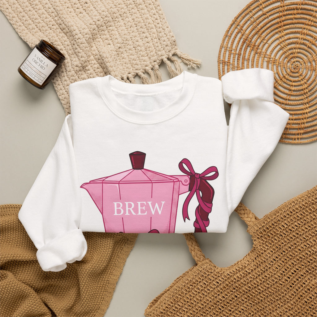 Moka Pot Sweatshirt Coffee Foodie Gift Women Cute Sweatshirt Stovetop Coffee Sweatshirt Coffee Fan Cute Sweatshirt Food Graphic Hand Drawn Bow Sweatshirt