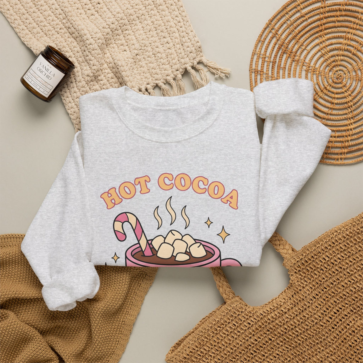 Hot Chocolate Cup Cocoa Winter Gift Line Mug Chocolate Fan Drawing Nostalgic White Marshmallows Sweatshirt