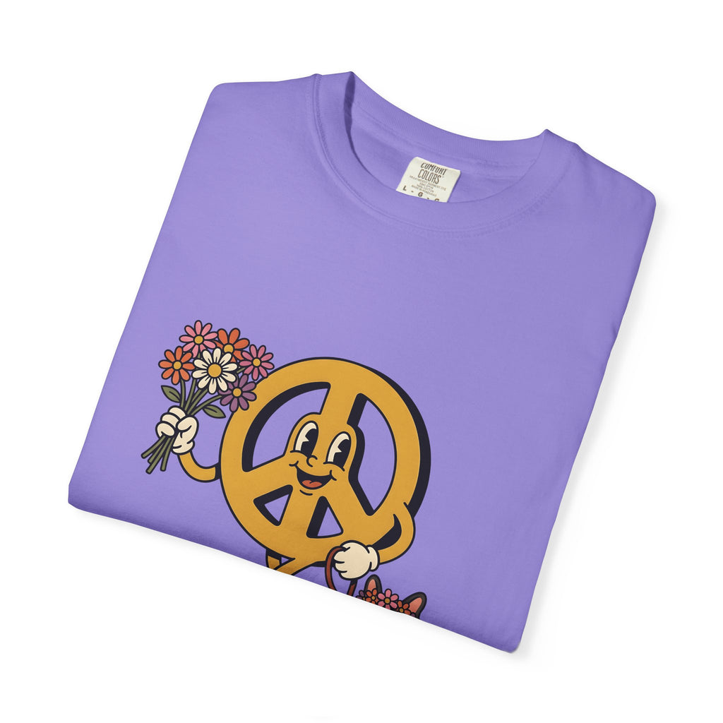 Peace Symbol Mascot T-Shirt Dog Festival Gift Women Animated T-Shirt Peace Sign T-Shirt Dog Fan Cartoon T-Shirt Rave Graphic Classic French Bulldog