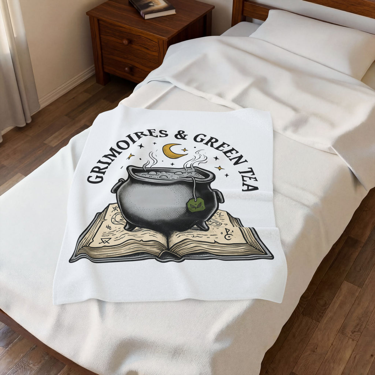 Witch Cauldron Blanket Boho Chic Witchcraft Gift Women Vintage Blanket Cauldron Blanket Bohemian Enthusiast Retro Blanket Occult Graphic Hand Drawn
