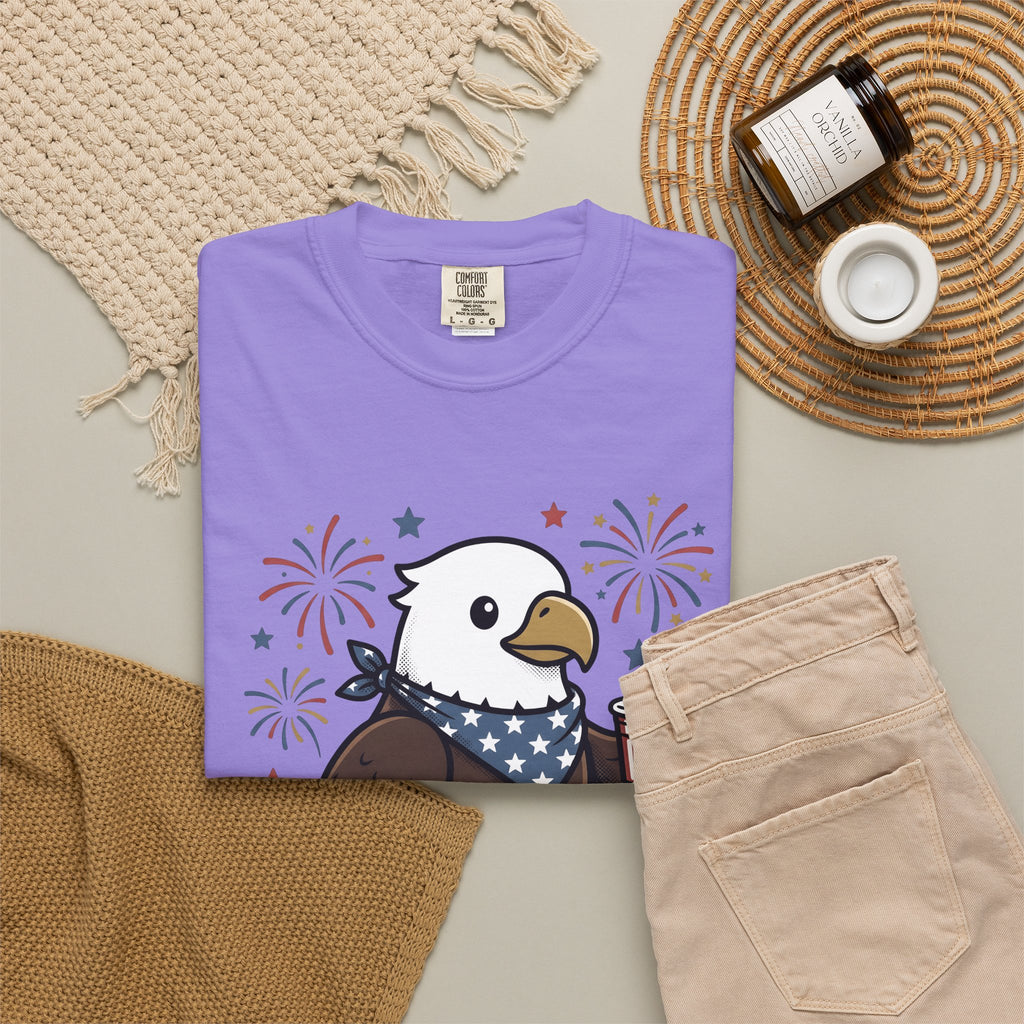 Bald Eagle T-Shirt 4th Of July Usa Gift Women Comic T-Shirt Eagle T-Shirt Independence Day Fan Cartoon T-Shirt American Graphic Vintage Fireworks