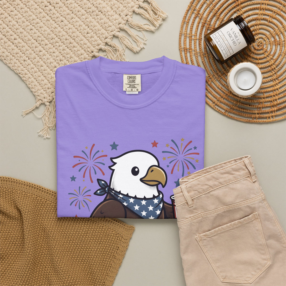 Bald Eagle T-Shirt 4th Of July Usa Gift Women Comic T-Shirt Eagle T-Shirt Independence Day Fan Cartoon T-Shirt American Graphic Vintage Fireworks