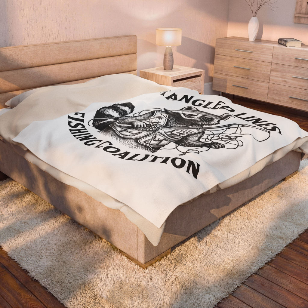 Raccoon Fisher Fishing Pets Gift Line Raccoon Angler Fan Illustrated Animal Cartoon Fishing Blanket