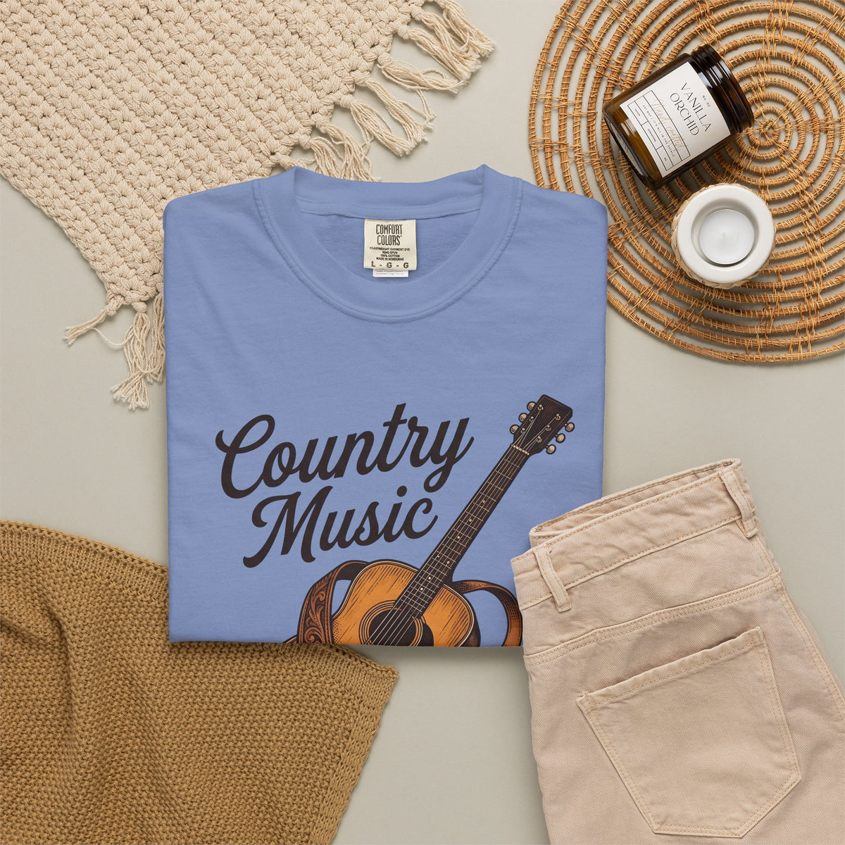 Acoustic Guitar Country Music Prairie Gift Hand Drawn Guitar Country Fan Illustrated Countrywestern T-Shirt