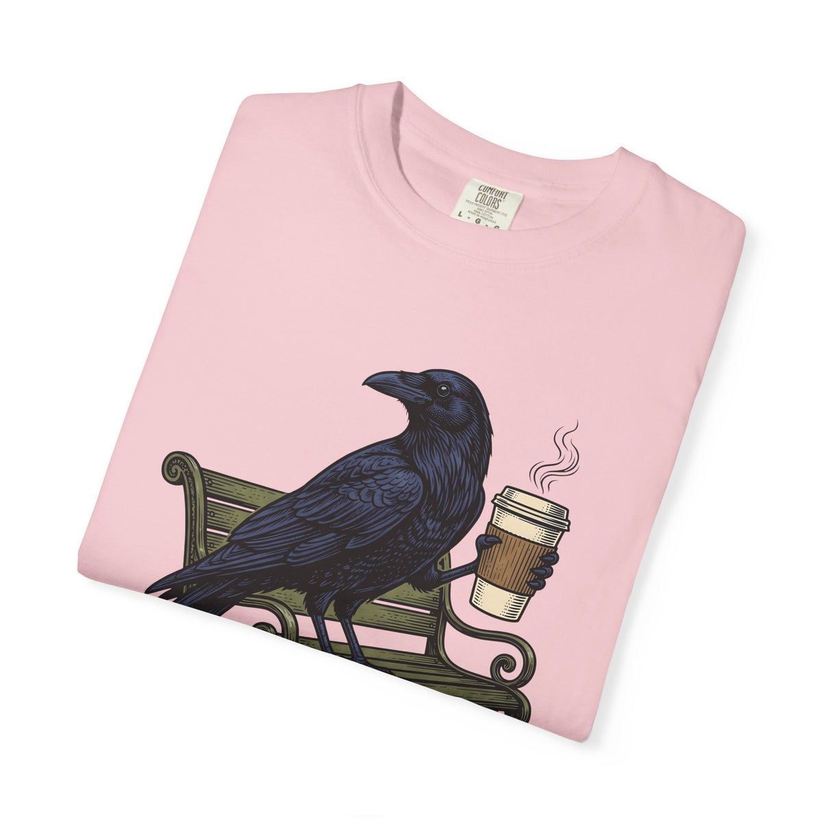 Raven Coffee T-Shirt Coffee Animal Gift Women Vintage T-Shirt Coffee T-Shirt Coffee Fan Retro T-Shirt Wildlife Graphic Hand Drawn Park Bench T-Shirt