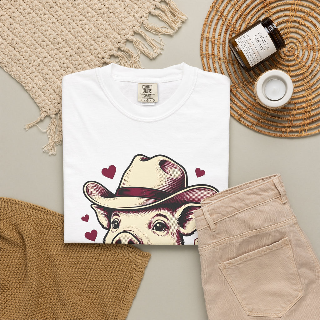 Pig Rancher Hat T-Shirt Funny Fauna Gift Women Classic T-Shirt Farmer Hat T-Shirt Humor Fan Retro T-Shirt Wildlife Graphic Line Art Heart Icons