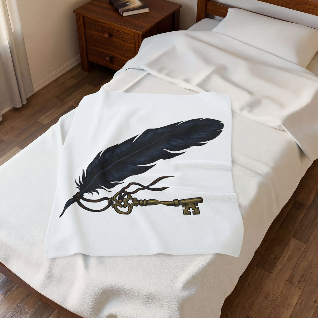 Feather Charm Blanket Boho Chic Spiritual Gift Women Retro Blanket Charm Blanket Bohemian Enthusiast Vintage Blanket Mystical Graphic Sketch Bow