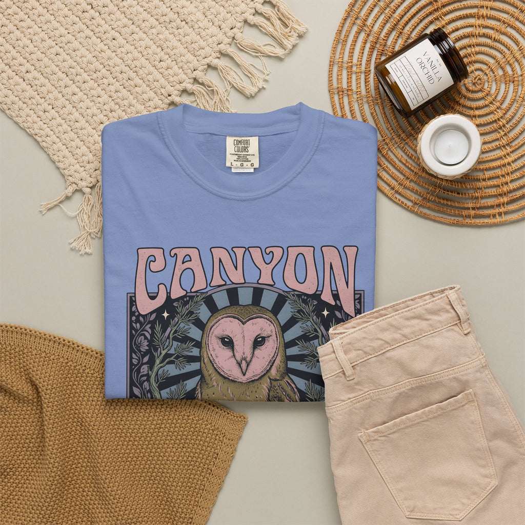 Barn Owl Boho Chic Fauna Gift Hand Drawn Owl Bohemian Fan Illustrated Colorful Blossom T-Shirt