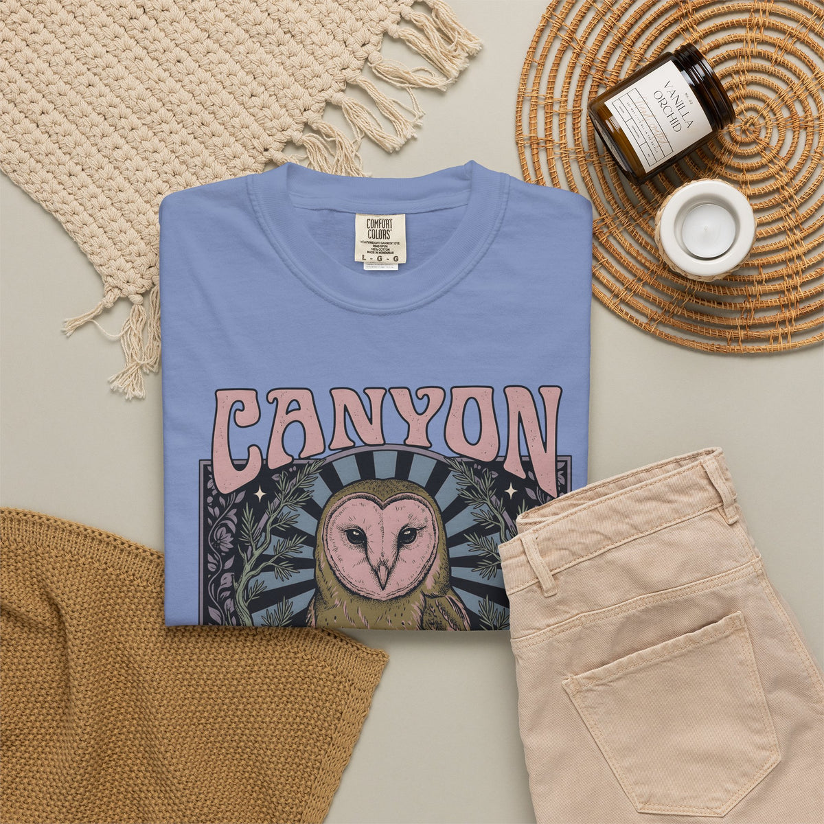 Barn Owl Boho Chic Fauna Gift Hand Drawn Owl Bohemian Fan Illustrated Colorful Blossom T-Shirt