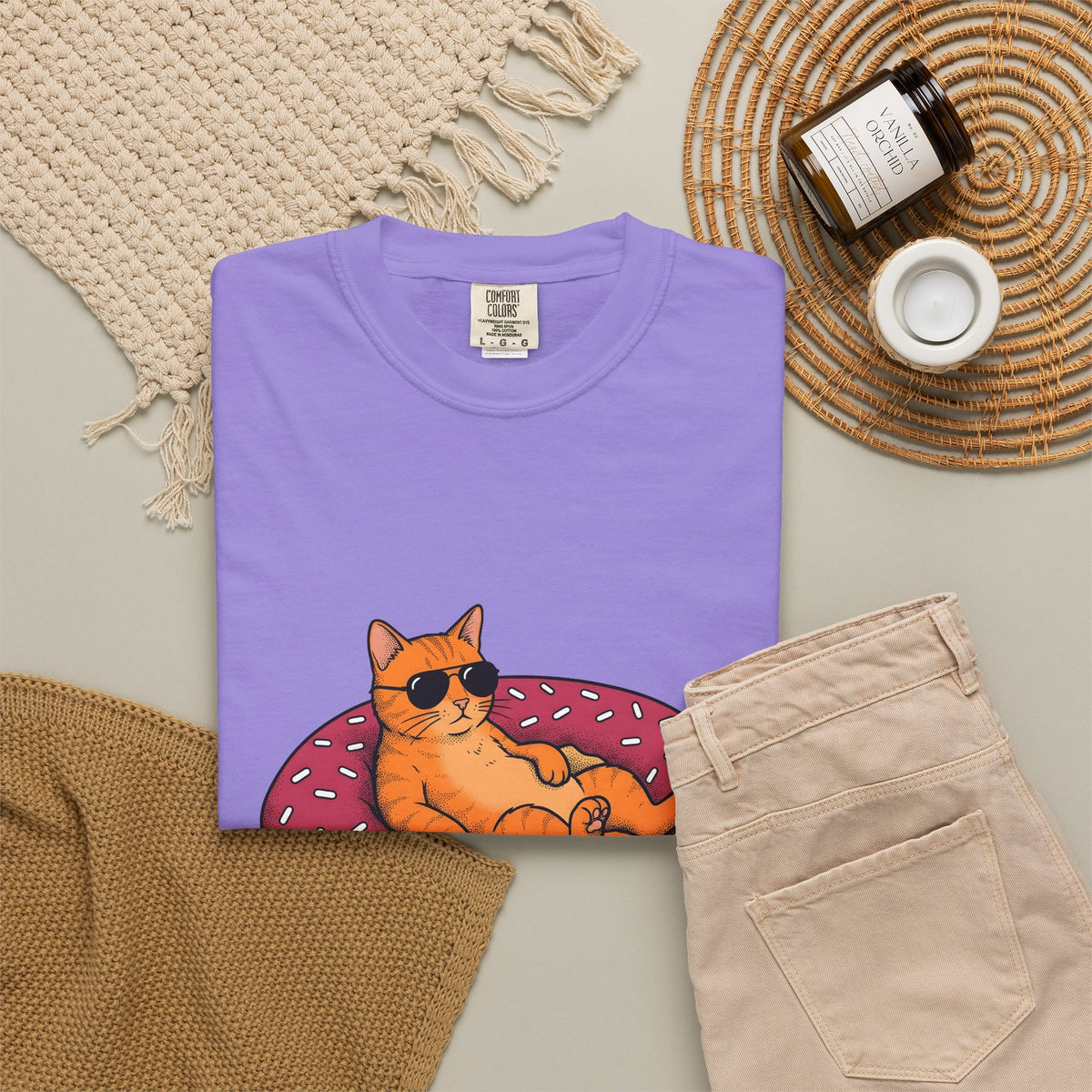 Feline Donut T-Shirt Cat Cuisine Gift Women Animated T-Shirt Cat T-Shirt Cat Fan Kitty T-Shirt Food Graphic Classic Glasses T-Shirt
