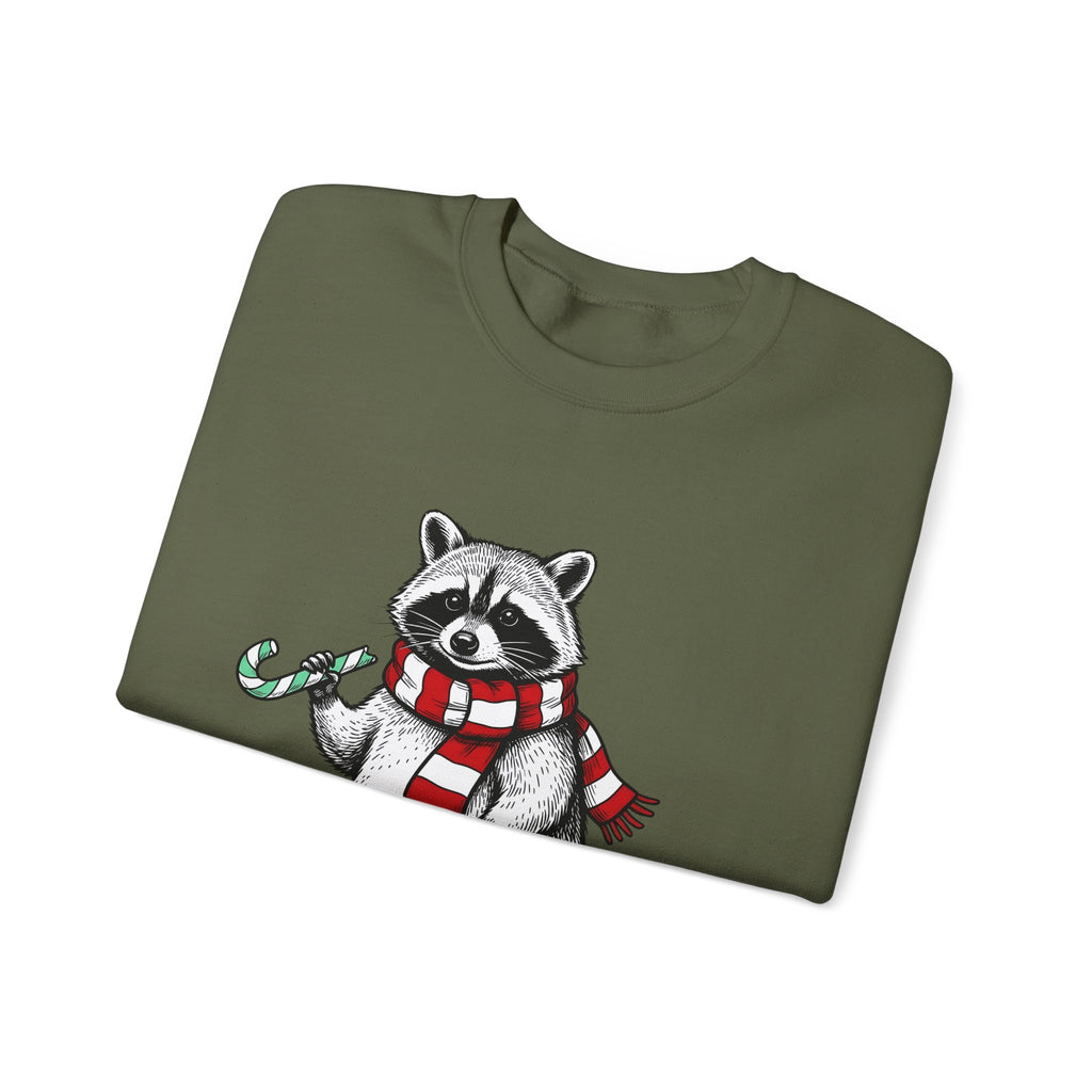 Raccoon Illustration Sweatshirt Animals Holiday Gift Women Sketch Sweatshirt Trash Panda Sweatshirt Wildlife Fan Drawing Graphic Christmas Retro Peppermint