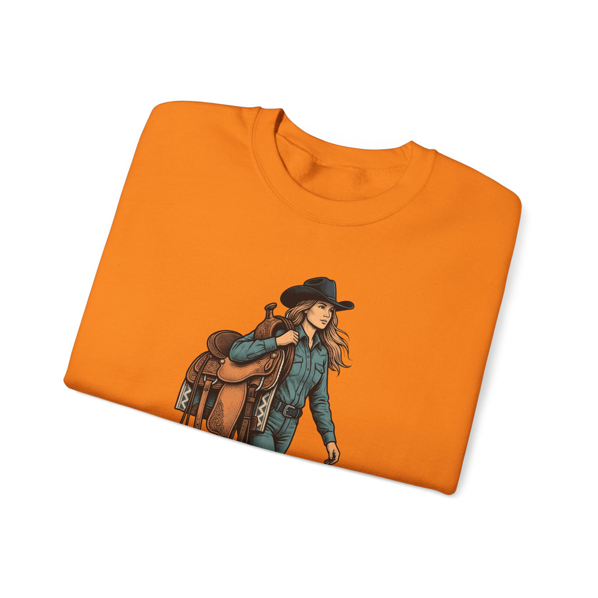 Cowgirl Saddle Cowgirl Western Gift Vintage Saddle Cowboy Fan Retro Rodeo Hand Drawn Cowboy Sweatshirt