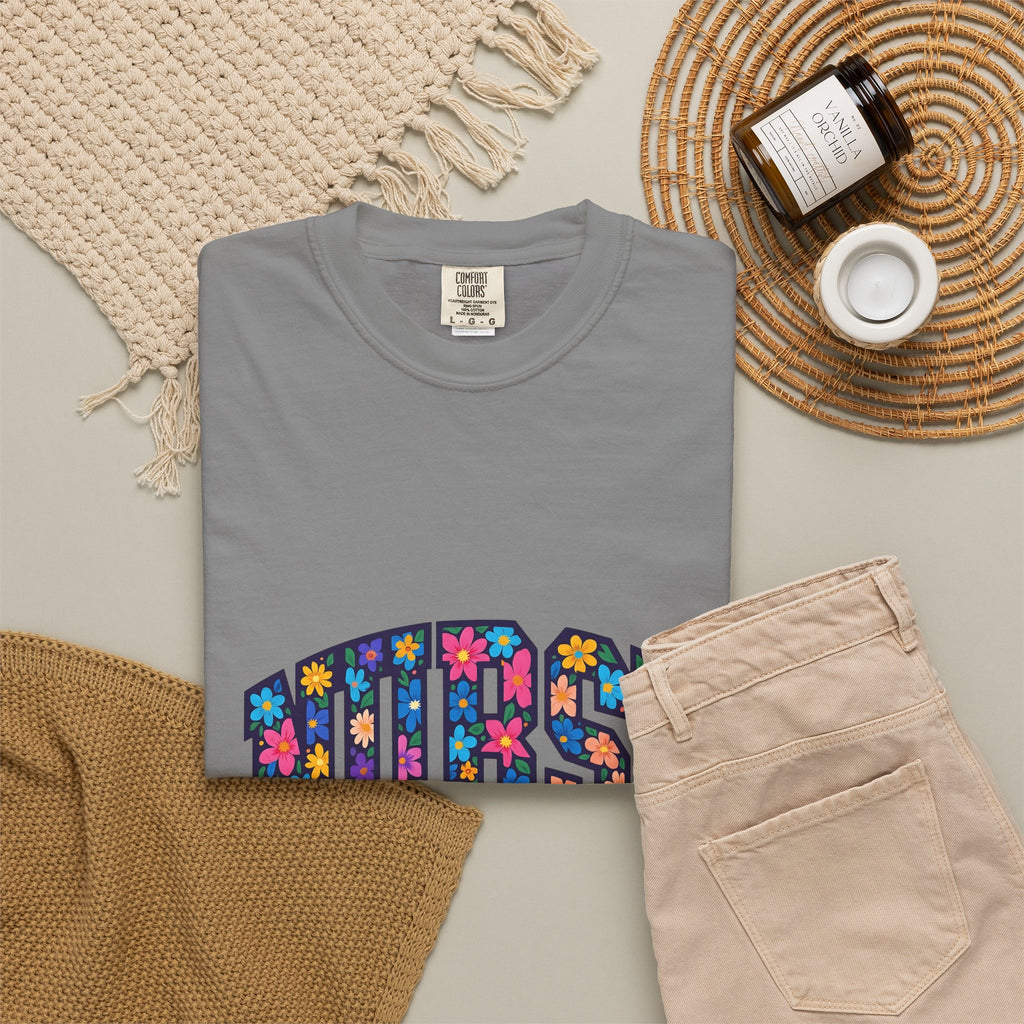 Blossom Lettering T-Shirt Nurse Thanks Gift Women Striking T-Shirt Calligraphy T-Shirt Healthcare Enthusiast Bold T-Shirt Appreciation Graphic