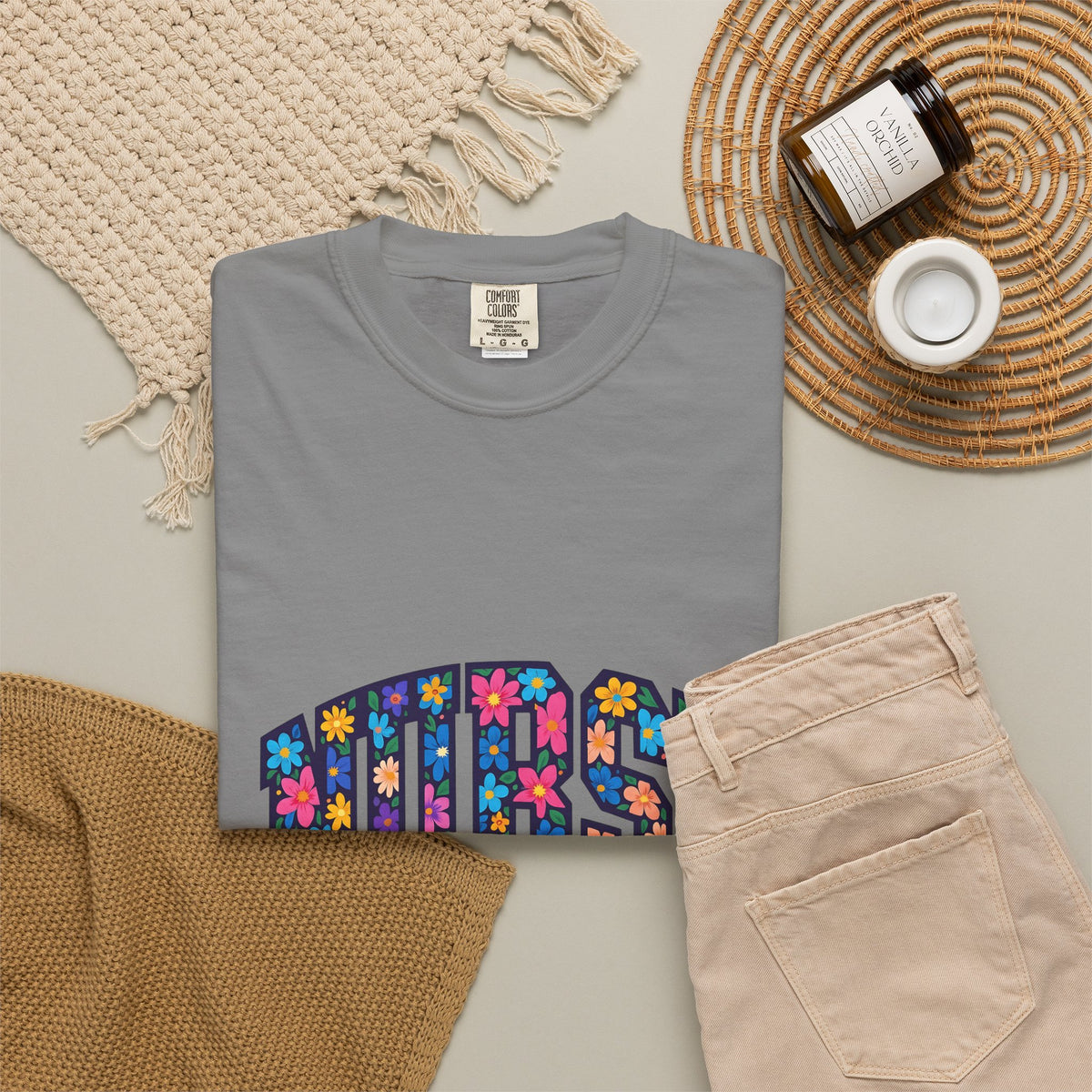 Blossom Lettering T-Shirt Nurse Thanks Gift Women Striking T-Shirt Calligraphy T-Shirt Healthcare Enthusiast Bold T-Shirt Appreciation Graphic