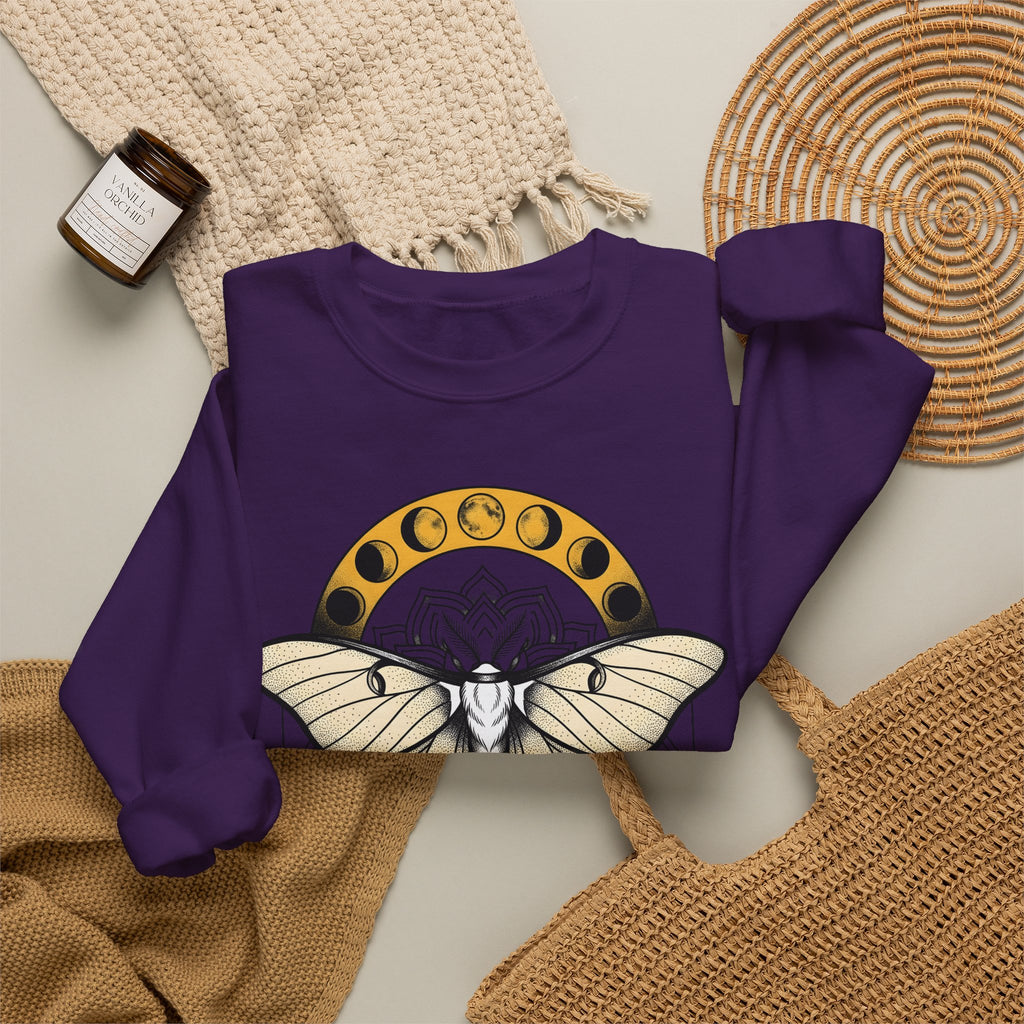 Luna Moth Sweatshirt Boho Chic Mystical Gift Women Mandala Sweatshirt Moon Moth Sweatshirt Hippie Fan Sacred Sweatshirt Spiritual Graphic Line Art Moon Phases