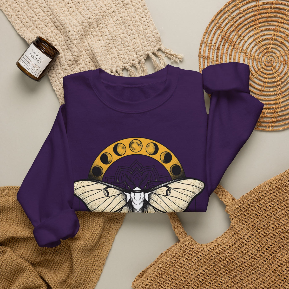 Luna Moth Sweatshirt Boho Chic Mystical Gift Women Mandala Sweatshirt Moon Moth Sweatshirt Hippie Fan Sacred Sweatshirt Spiritual Graphic Line Art Moon Phases