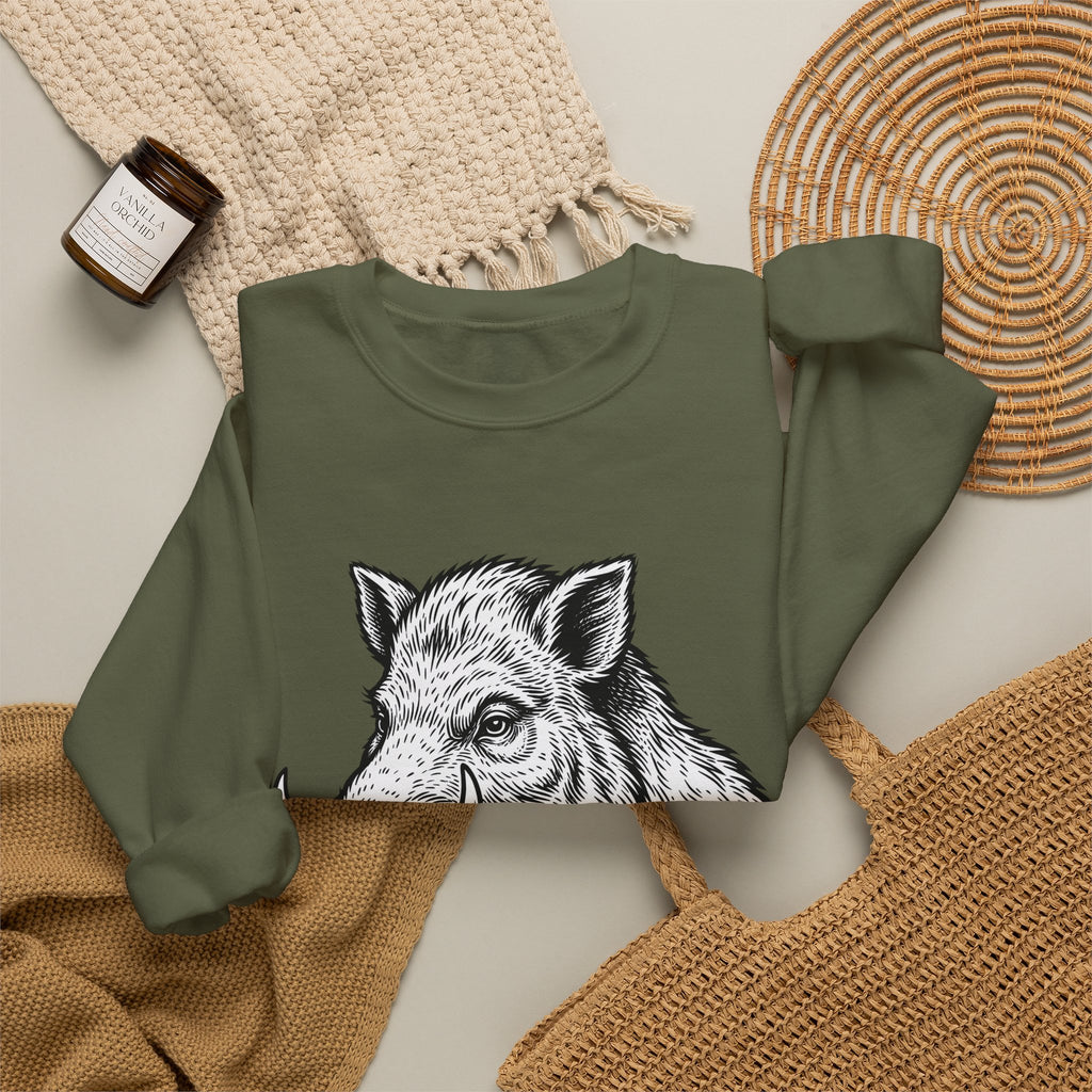Boar Pipe Sweatshirt Funny Animal Gift Women Woodcut Sweatshirt Smoking Pipe Sweatshirt Humor Fan Print Sweatshirt Wildlife Graphic Vintage Anchor Sweatshirt
