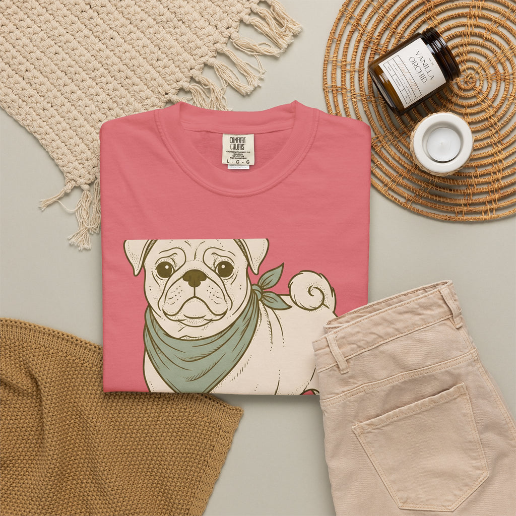 Pug Dog T-Shirt Dog Pets Gift Women Hand Drawn T-Shirt Puggle T-Shirt Dog Fan Mop Dog Graphic Pet Design Illustration Minimalist Bandana T-Shirt
