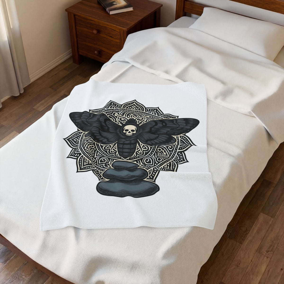 Bug Skull Blanket Boho Chic Dark Fashion Gift Women Floral Blanket Insect Skull Blanket Bohemian Fan Botanical Blanket Gothic Graphic Sketch