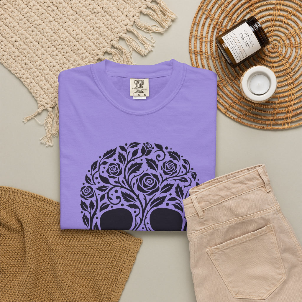 Blossom Skull T-Shirt St. Valentine's Day Macabre Gift Women Line Art T-Shirt Sugar Skull T-Shirt Valentine Fan Hand Drawn T-Shirt Dark Graphic