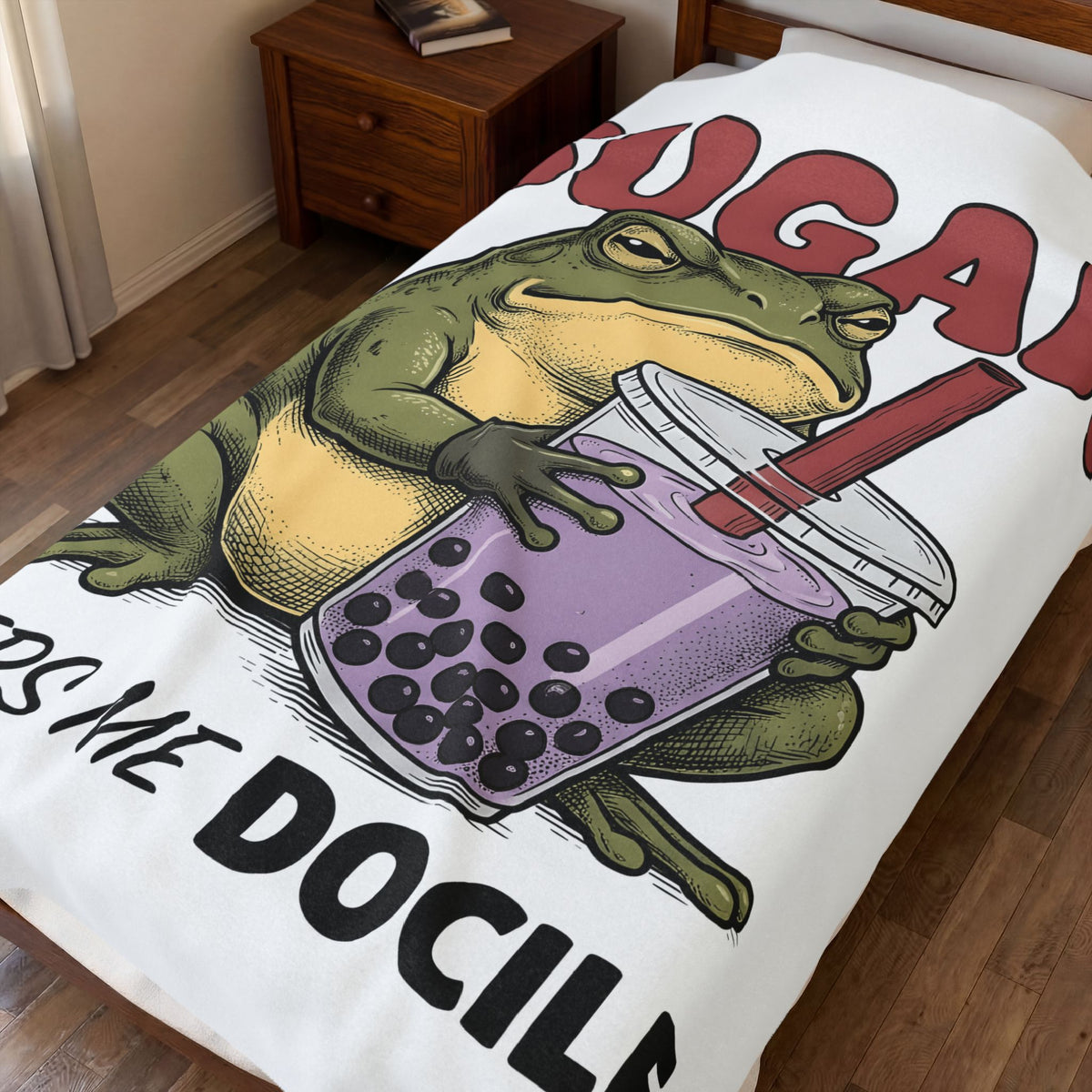 Frog Tea Drink Blanket Funny Critter Gift Women Line Art Blanket Toad Drink Blanket Humor Fan Cartoon Graphic Blanket Illustration Tea Cup Blanket