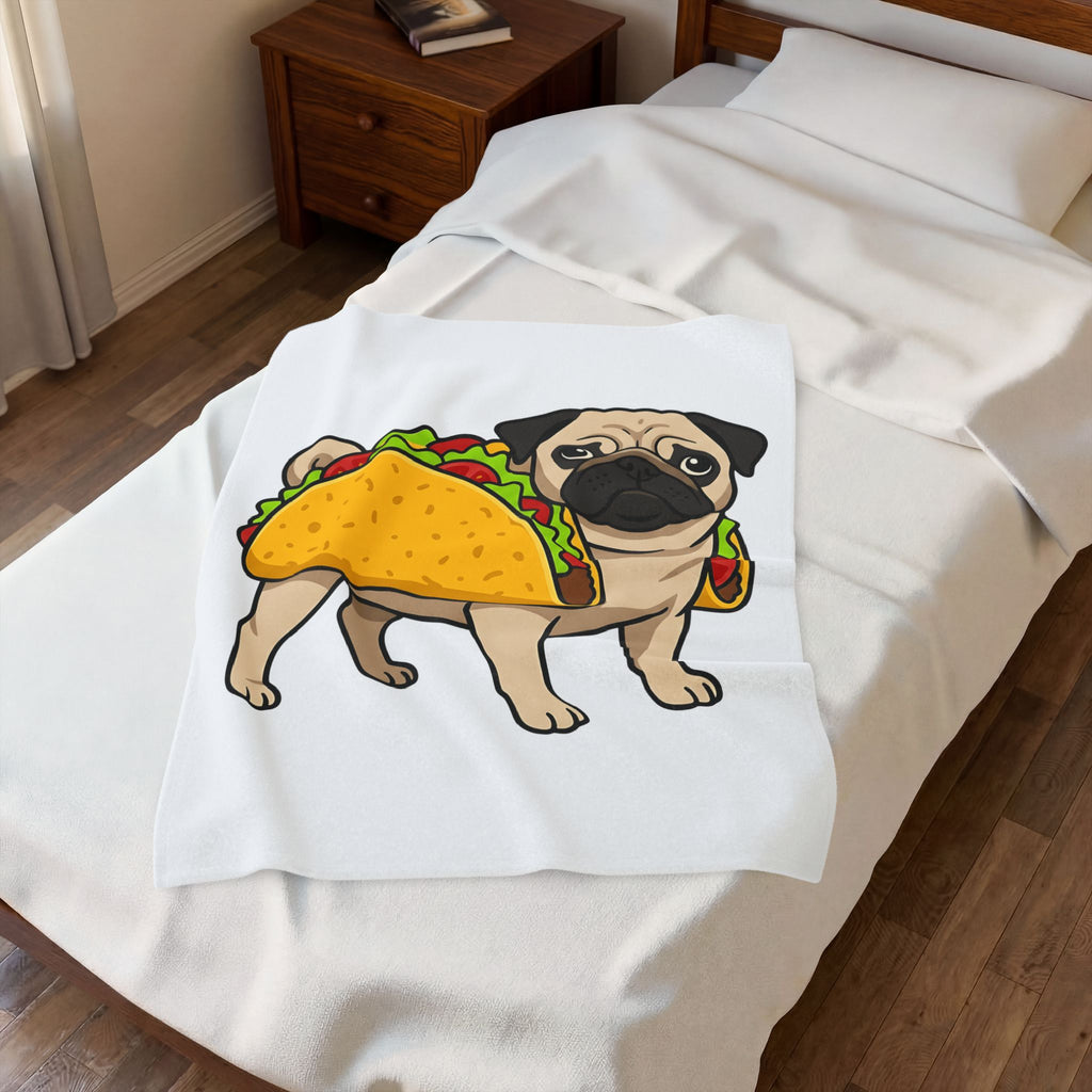 Pug Taco Dog Meal Gift Comic Taco Dog Fan Cartoon Food Doodle Lettuce Blanket