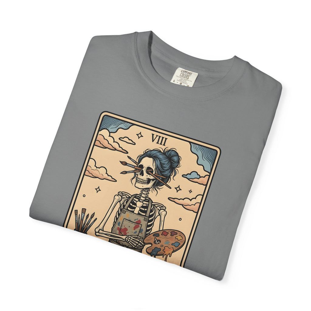 Skeleton Artist T-Shirt Artist Gothic Gift Women Tarot Card T-Shirt Skeleton T-Shirt Art Enthusiast Occult Graphic T-Shirt Vintage Sunflower T-Shirt