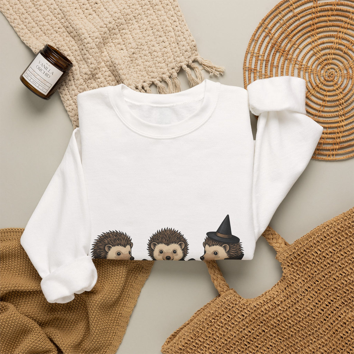 Porcupine Costumes Sweatshirt Halloween Critter Gift Women Lovable Sweatshirt Quill Pig Sweatshirt Horror Fan Quilled Graphic Sweatshirt Ink Drawing Wizard Hat