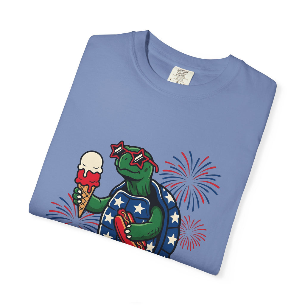 Usa Turtle T-Shirt 4th Of July Vacation Gift Women Fun T-Shirt Terrapin T-Shirt Independence Day Fan Retro T-Shirt Holiday Graphic Old School