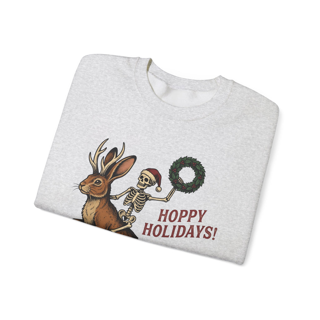 Jackalope Skull Sweatshirt Christmas Jokes Gift Women Antique Sweatshirt Rabbit Skull Sweatshirt Xmas Fan Vintage Sweatshirt Pun Graphic Doodle Circle Sweatshirt