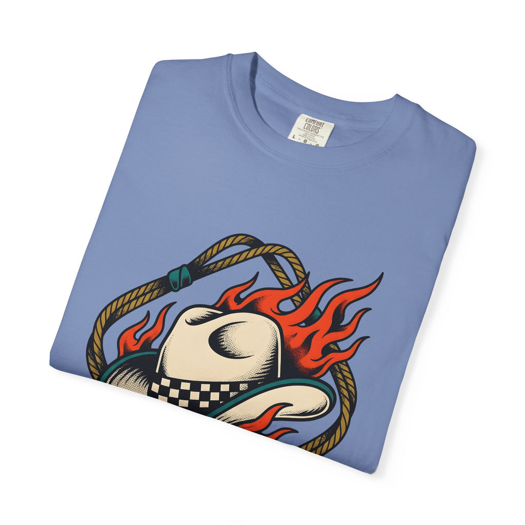 Cowboy Hat T-Shirt Cowgirl Western Gift Women Tattoo Art T-Shirt Stetson T-Shirt Rodeo Fan Tattooed T-Shirt Country Graphic Vintage Flames T-Shirt