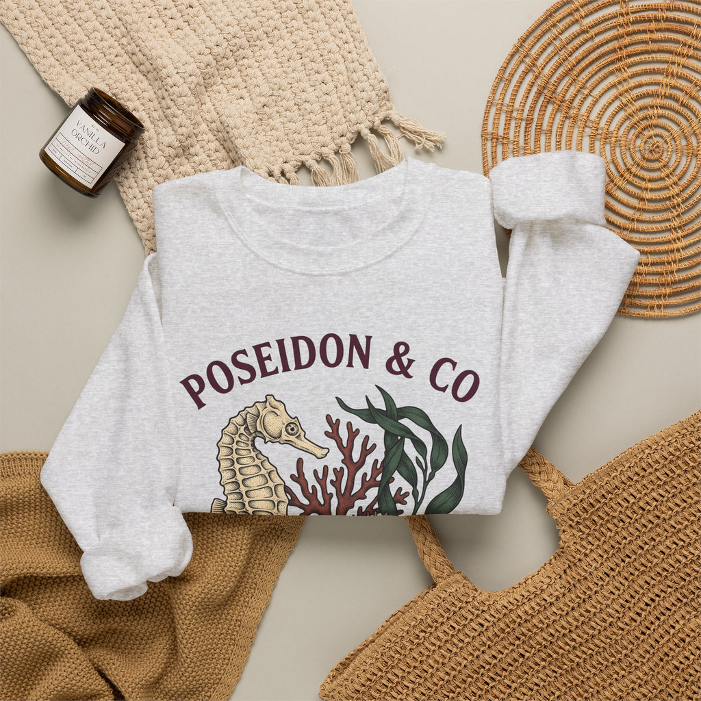 Seahorse Ocean Coastal Gift Old School Seahorse Marine Fan Sea Creature Coastal Ink Sweatshirt