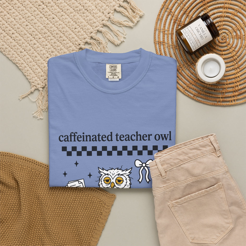 Coffee Owl T-Shirt Teacher Pets Gift Women Kawaii T-Shirt Owl T-Shirt Educator Enthusiast Cute T-Shirt Animal Graphic Hand Drawn Twinkles T-Shirt