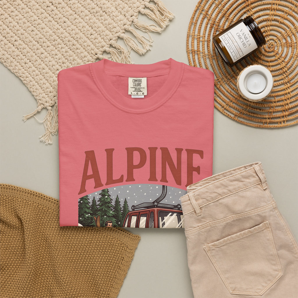 Ski Lift T-Shirt Christmas Winter Gift Women Vintage T-Shirt Chairlift T-Shirt Holiday Fan Retro T-Shirt Frosty Graphic Hand Drawn Evergreen Trees