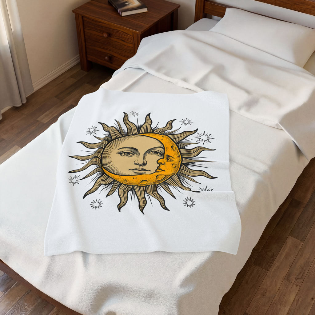 Sun Moon Faces Blanket Celestial Zodiac Gift Women Hippie Blanket Moonface Blanket Galaxy Fan Cosmic Blanket Astrology Graphic Retro Stars Blanket