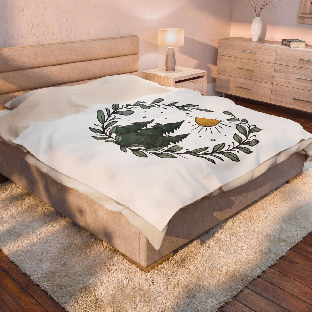Fir Tree Blanket Nature Wilderness Gift Women Leaf Blanket Pine Blanket Outdoors Enthusiast Foliage Blanket Bush Graphic Outline Bright Sun Blanket