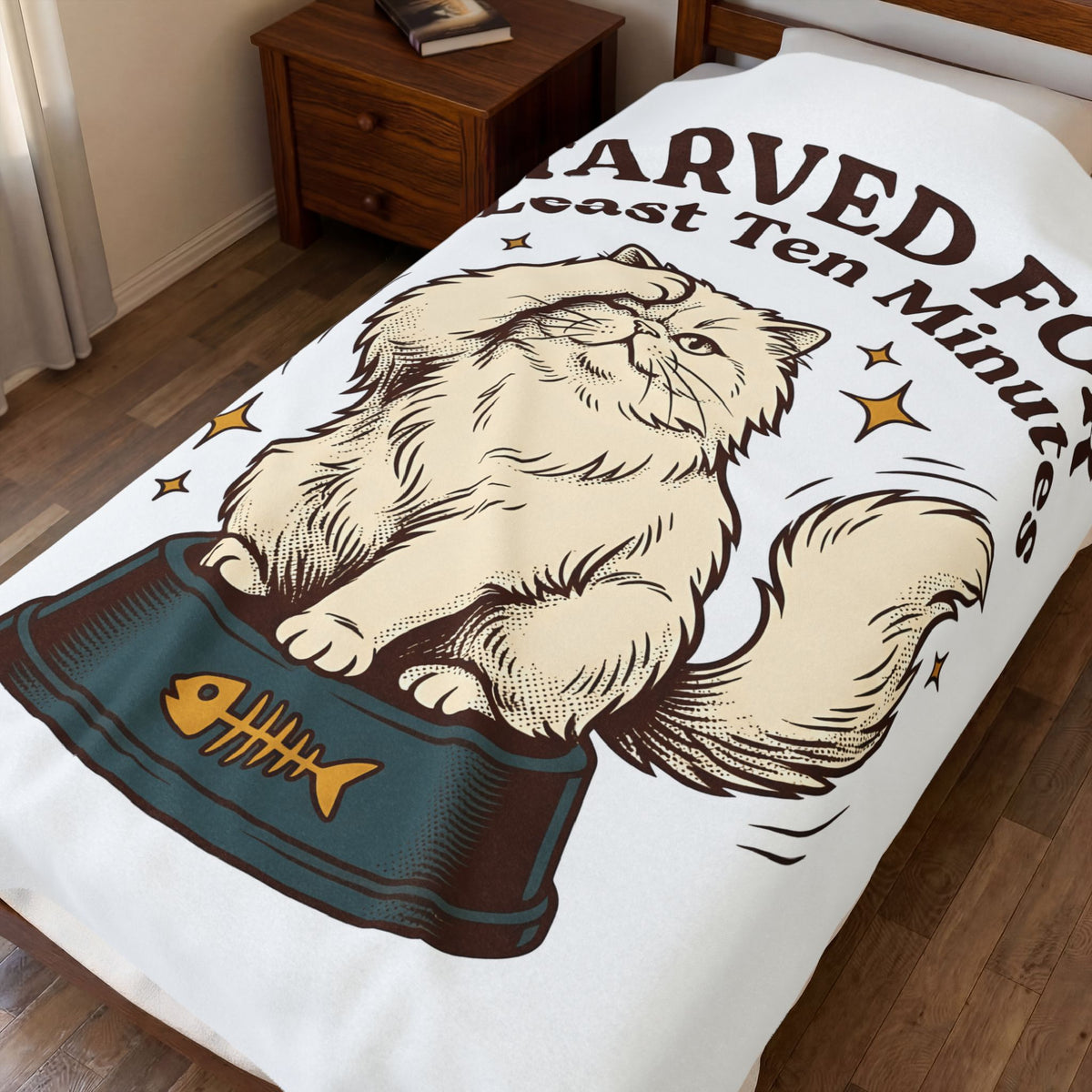 Persian Cat Cat Humor Gift Hand Drawn Cat Feline Fan Illustrated Vintage Food Bowl Blanket