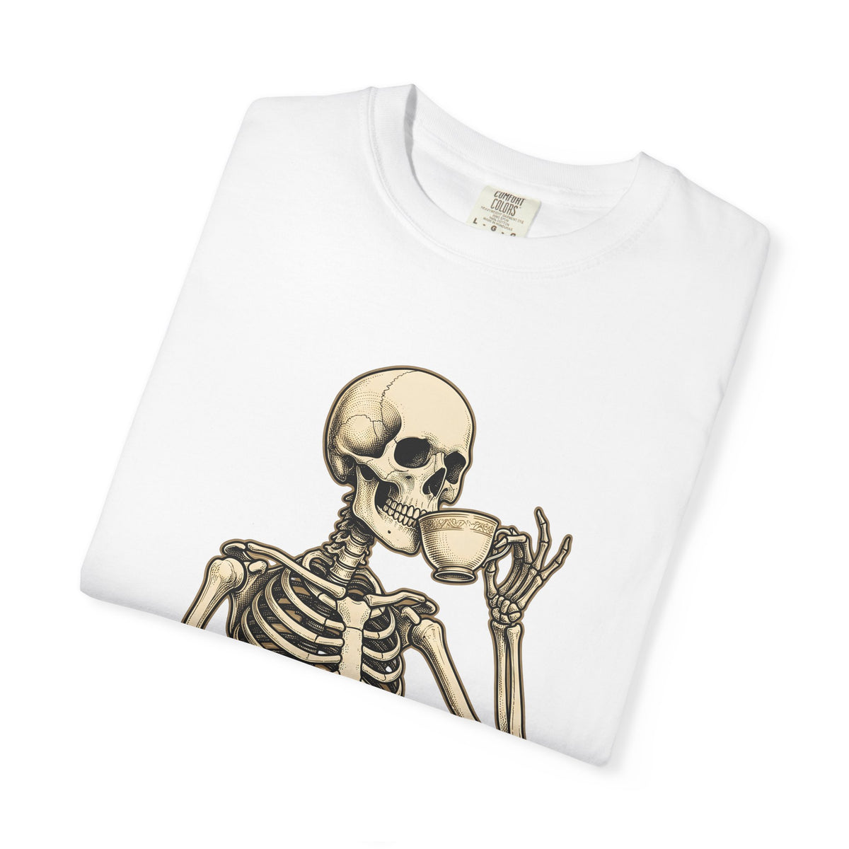 Skeleton Tea Cup T-Shirt Halloween Goth Gift Women Vintage T-Shirt Tea Cup T-Shirt Horror Fan Retro T-Shirt Dark Graphic Hand