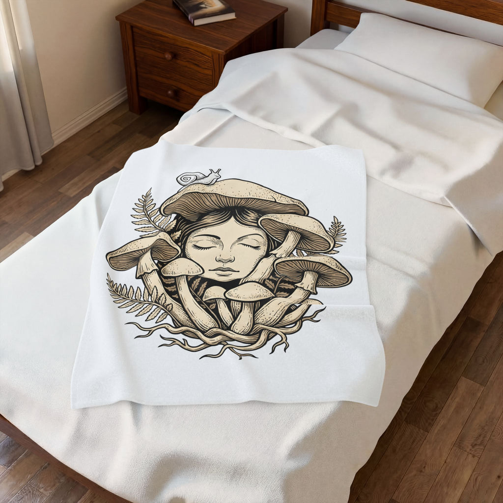 Mushroom Woman Blanket Boho Chic Nature Gift Women Line Art Blanket Fungus Blanket Hippie Fan Minimalist Blanket Earth Graphic Vintage Snail Blanket