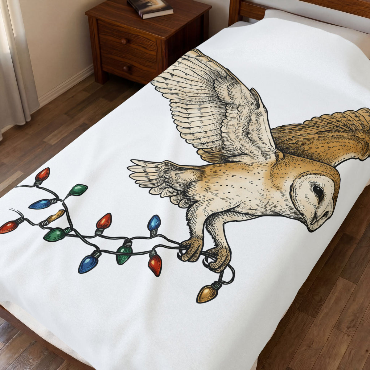 Barn Owl Blanket Christmas Pets Gift Women Cartoon Blanket Owl Blanket Xmas Fan Owl Blanket Animal Graphic Classic Globe Lights Blanket