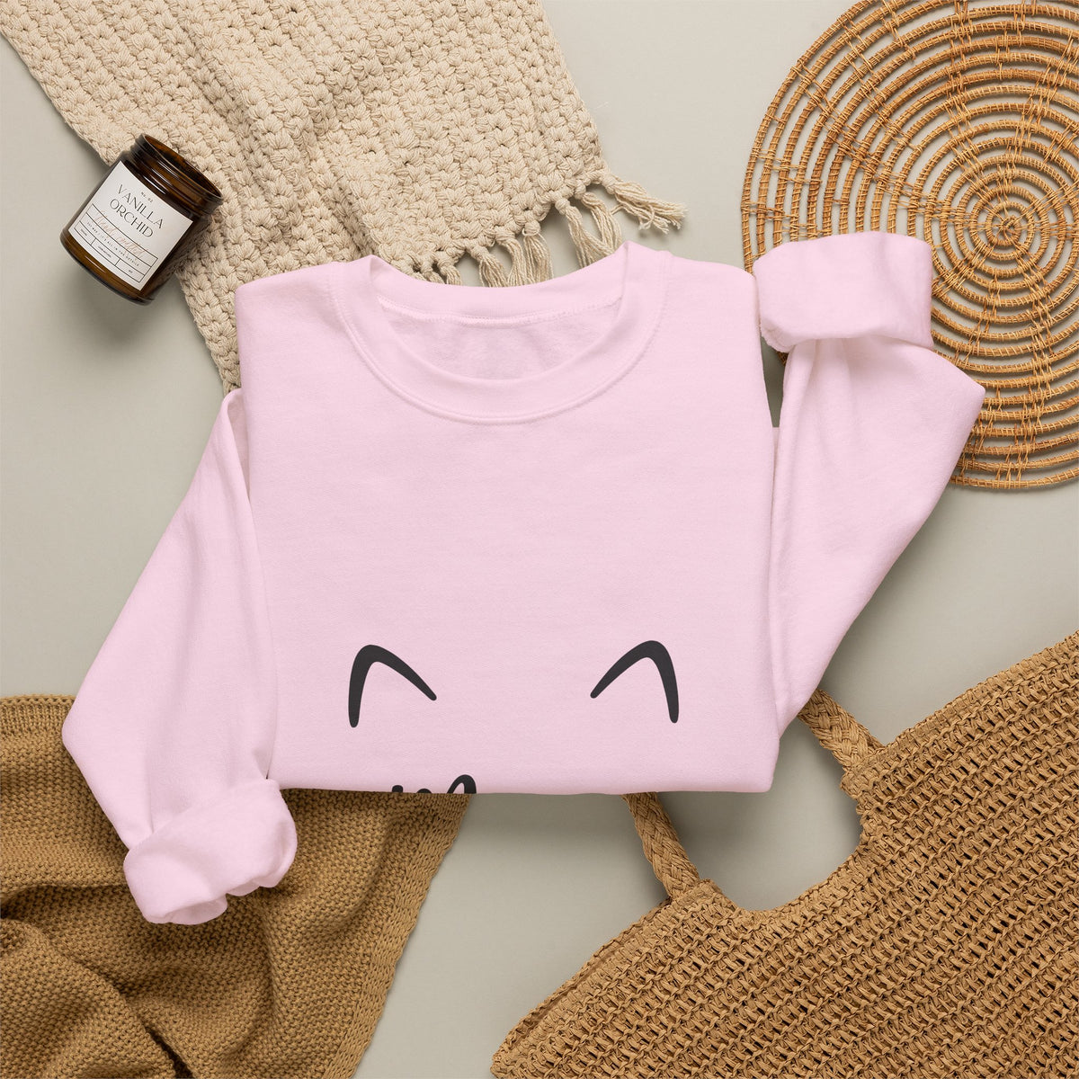 Cat Face Sweatshirt Cat Pets Gift Women Minimalist Sweatshirt Kitten Sweatshirt Cat Fan Feline Sweatshirt Animal Graphic Cat Enthusiast Hand Drawn Heart Nose