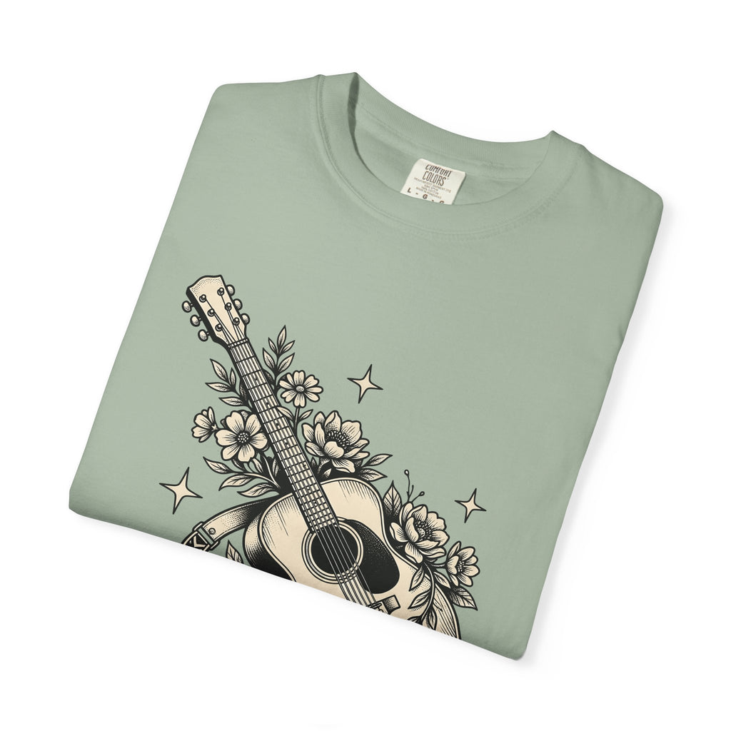 Blossom Guitar T-Shirt Floral Melody Gift Women Illustrative T-Shirt Guitar T-Shirt Flower Fan Illustrated T-Shirt Harmony Graphic Old School Star
