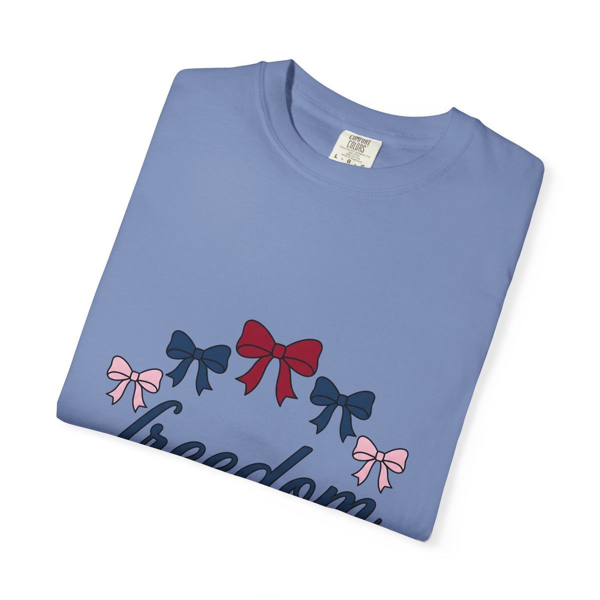 Patriotic Bows T-Shirt America Holiday Gift Women Minimalist T-Shirt Ribbons T-Shirt American Fan Simple T-Shirt Celebration Graphic Retro Script