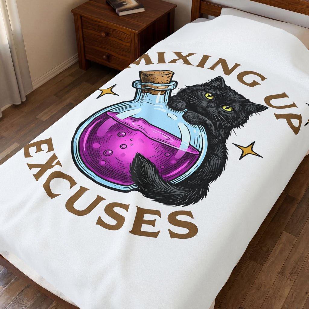 Black Cat Potion Blanket Cat Humor Gift Women Cartoon Blanket Magic Potion Blanket Cat Fan Comic Blanket Funny Graphic Vintage Stars Blanket