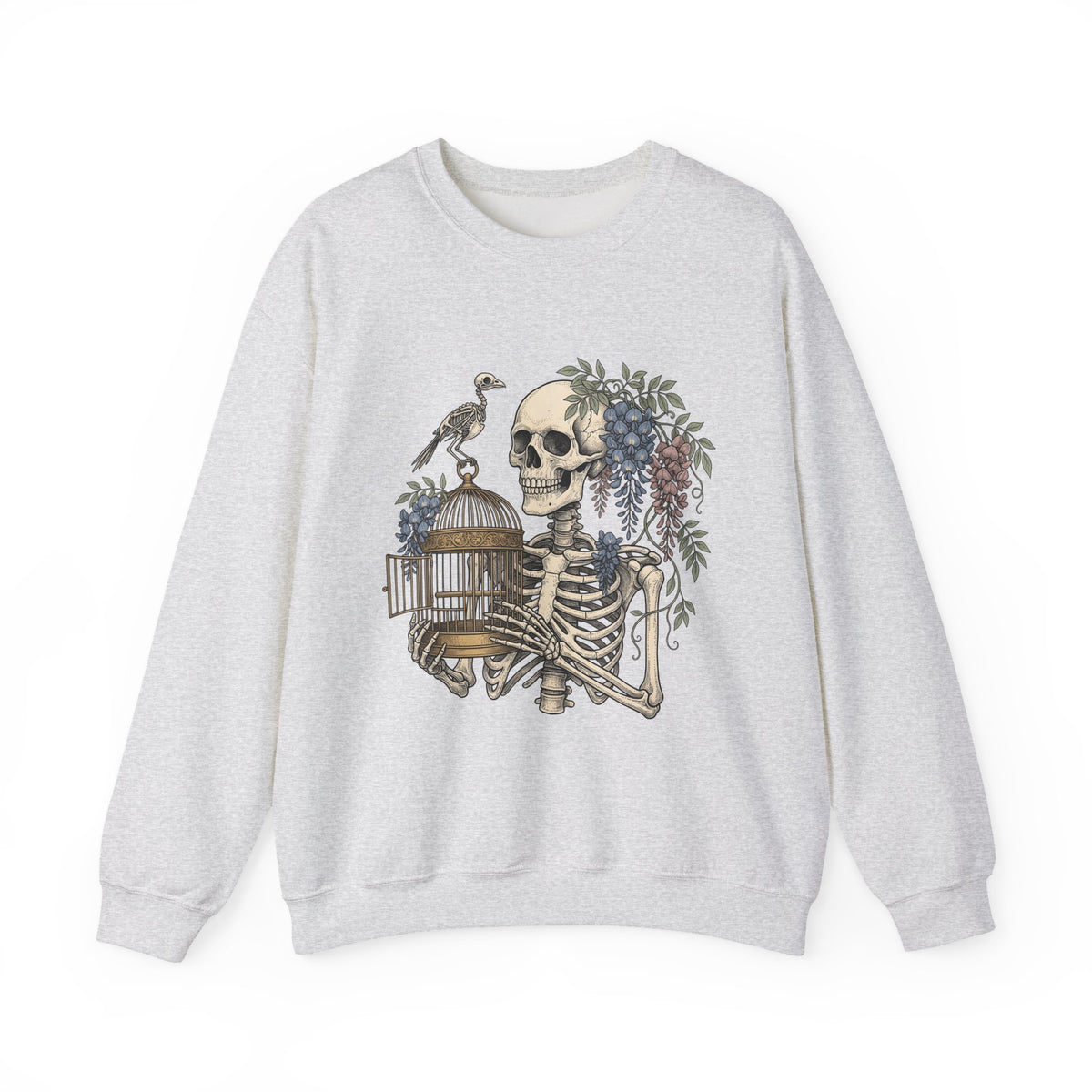 Bone Bloom Sweatshirt Halloween Dark Art Gift Women Rustic Sweatshirt Skeleton Sweatshirt Horror Fan Gothic Sweatshirt Macabre Graphic Doodle Aviary Sweatshirt