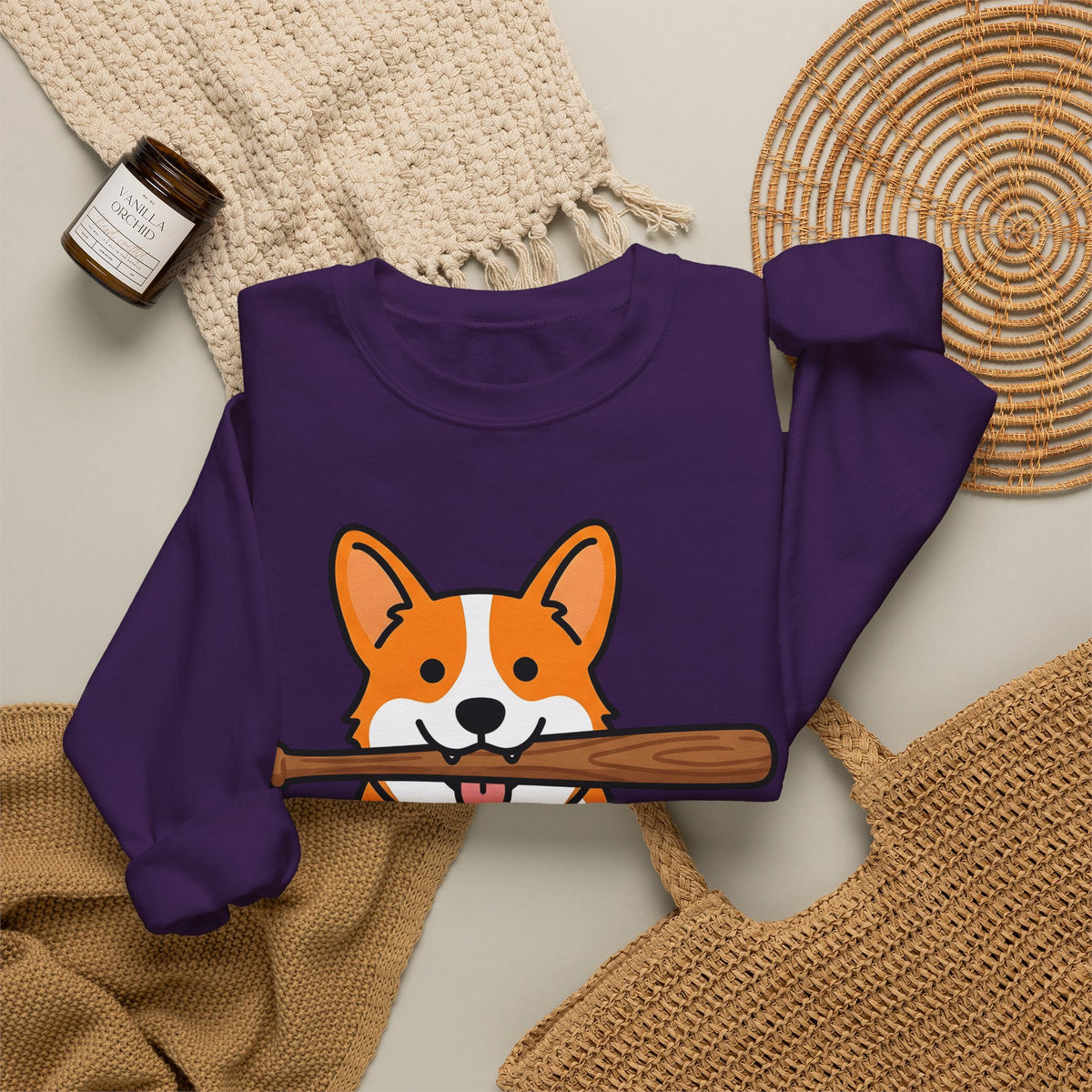 Corgi Pet Sweatshirt Dog Funny Gift Women Animation Sweatshirt Puppy Sweatshirt Dog Fan Cartoon Sweatshirt Humor Graphic Manga Bat Ball Sweatshirt