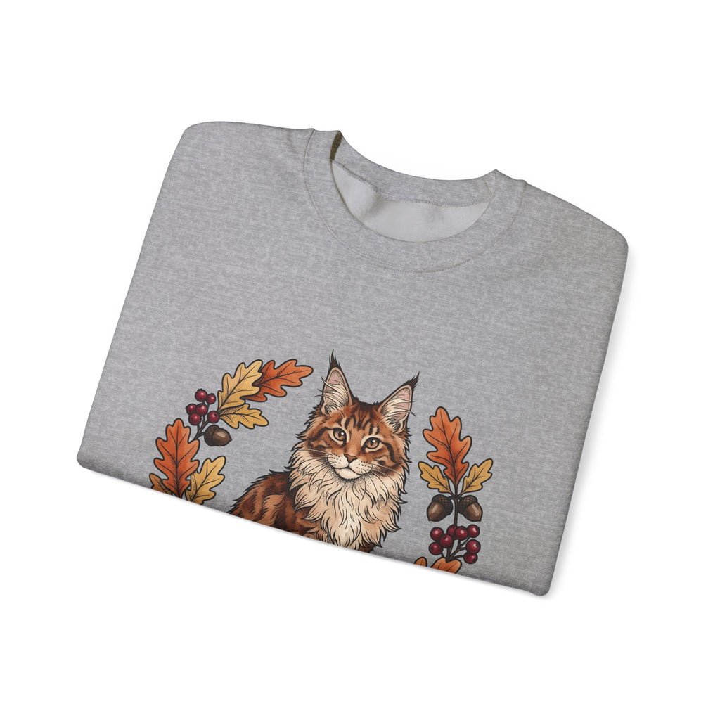 Maine Coon Pet Sweatshirt Cat Pumpkin Gift Women Greenery Sweatshirt Cat Sweatshirt Cat Fan Foliage Sweatshirt Gourd Graphic Old-Fashioned Orange Leaves Sweatshirt