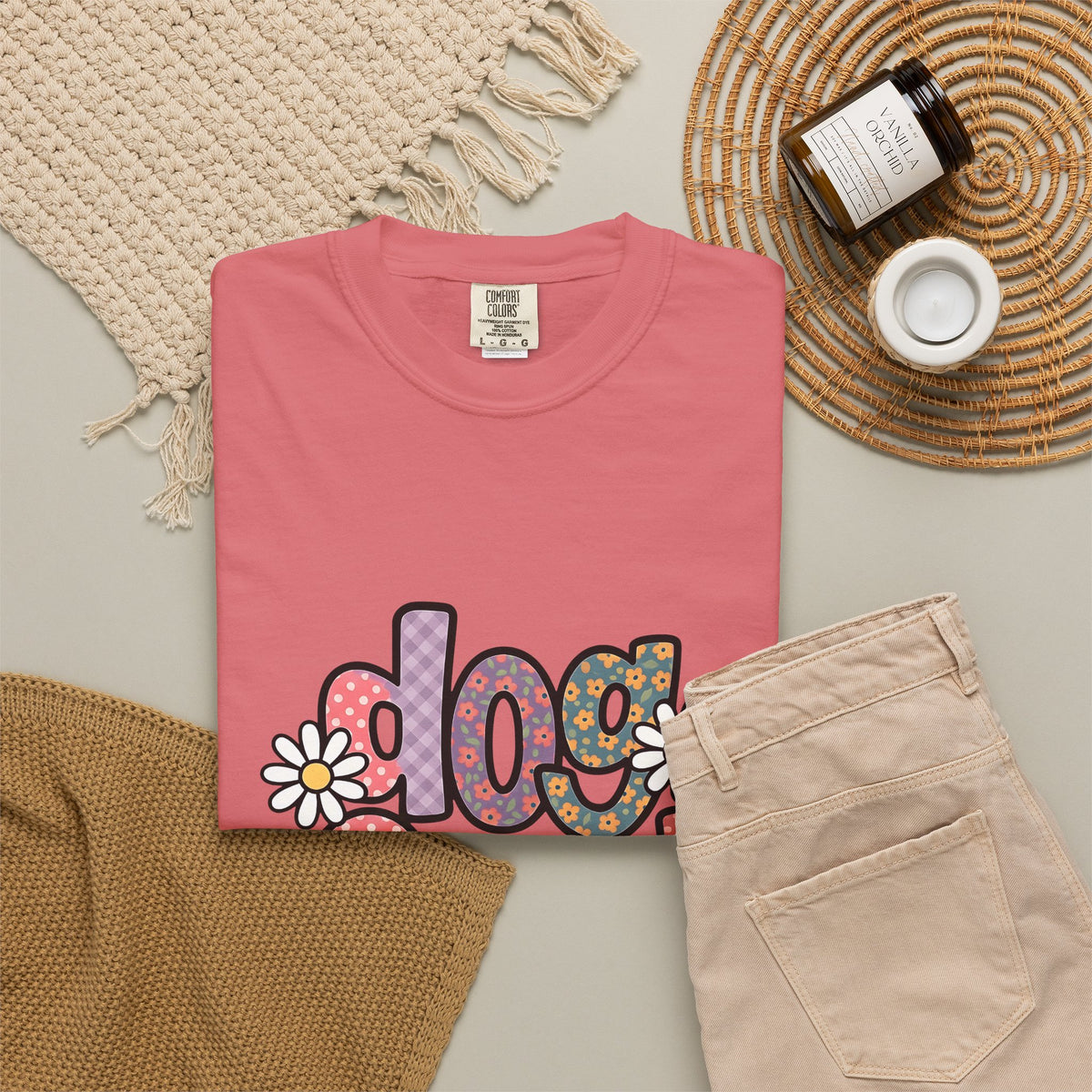 Floral Lettering Print T-Shirt Dog Niece Gift Women Sketch T-Shirt Typography T-Shirt Dog Fan Hand Drawn T-Shirt Niece Graphic Cartoon Chamomile